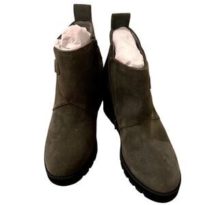 NEW Eileen Fisher Wedge Bootie  Women's Suede Leather Gray Dark Moss Green, 9
